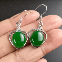Men's Green Jade Inlaid With Emerald Oval Earrings