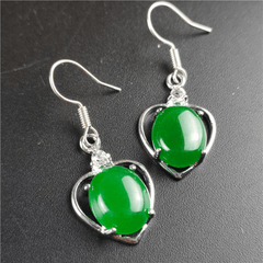 Men's Green Jade Inlaid With Emerald Oval Earrings