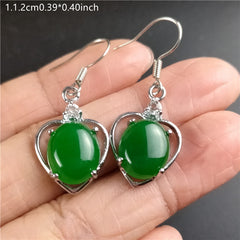 Men's Green Jade Inlaid With Emerald Oval Earrings