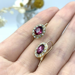 Rose Red Synthetic Gems Dangle Earrings Vintage Style Jewelry