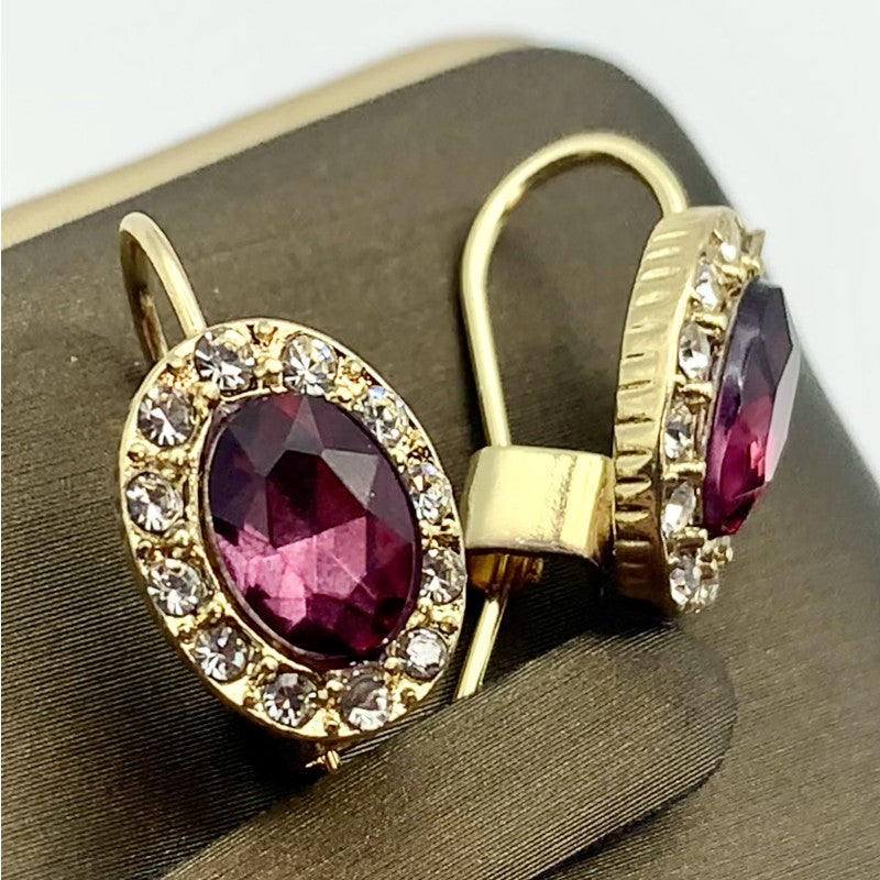 Rose Red Synthetic Gems Dangle Earrings Vintage Style Jewelry