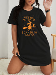 Witch & Bat Print Nightdress Halloween Casual Lounge Dress