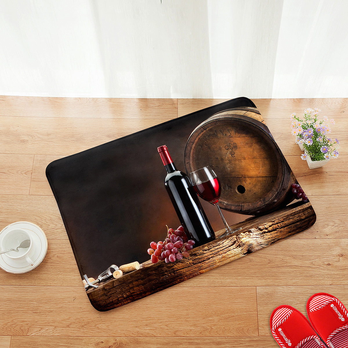 Red Wine Bucket Floor Mat Absorbent Non Slip Stain Resistant