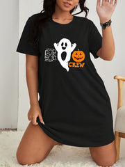 Women's Plus Size Halloween Lounge Dress Ghost & Pumpkin Print Tee Nightdress