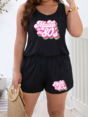 Slogan Print Tank & Shorts Lounge Set