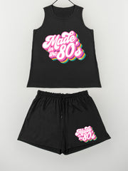 Slogan Print Tank & Shorts Lounge Set