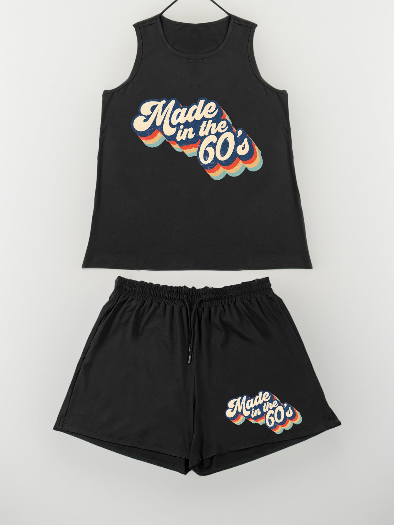 Women's Plus '60s' Letter Print Tank Top & Shorts Pajama Set