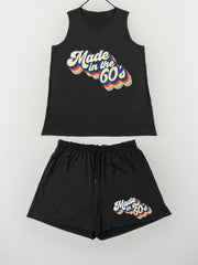Women's Plus '60s' Letter Print Tank Top & Shorts Pajama Set