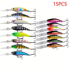 15pcs Crankbaits Fishing Lures Set for Pike Bass Trout Trolling Casting