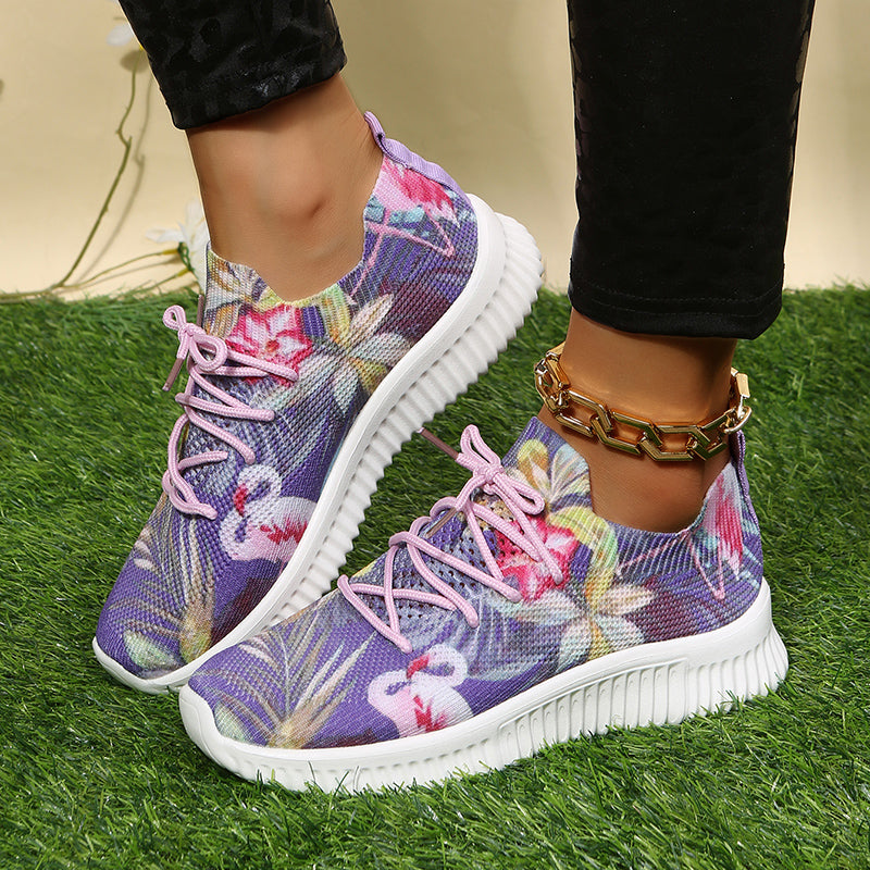 Women's Knit Platform Sneakers Flamingo Low Top Trainers