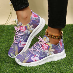 Women's Knit Platform Sneakers Flamingo Low Top Trainers
