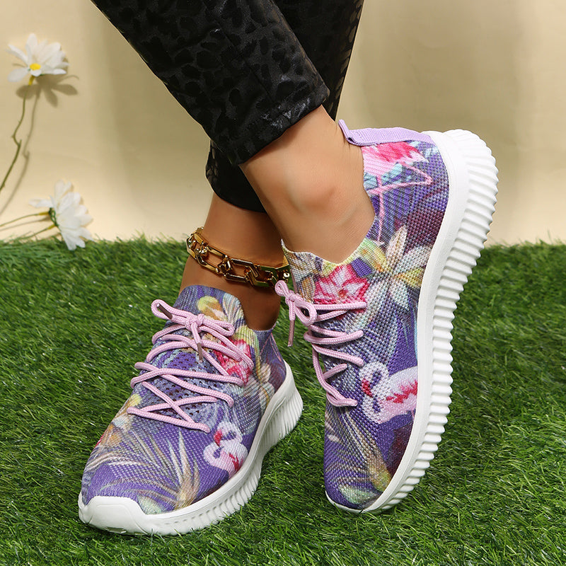 Women's Knit Platform Sneakers Flamingo Low Top Trainers