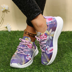 Women's Knit Platform Sneakers Flamingo Low Top Trainers
