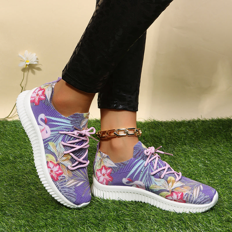 Women's Knit Platform Sneakers Flamingo Low Top Trainers