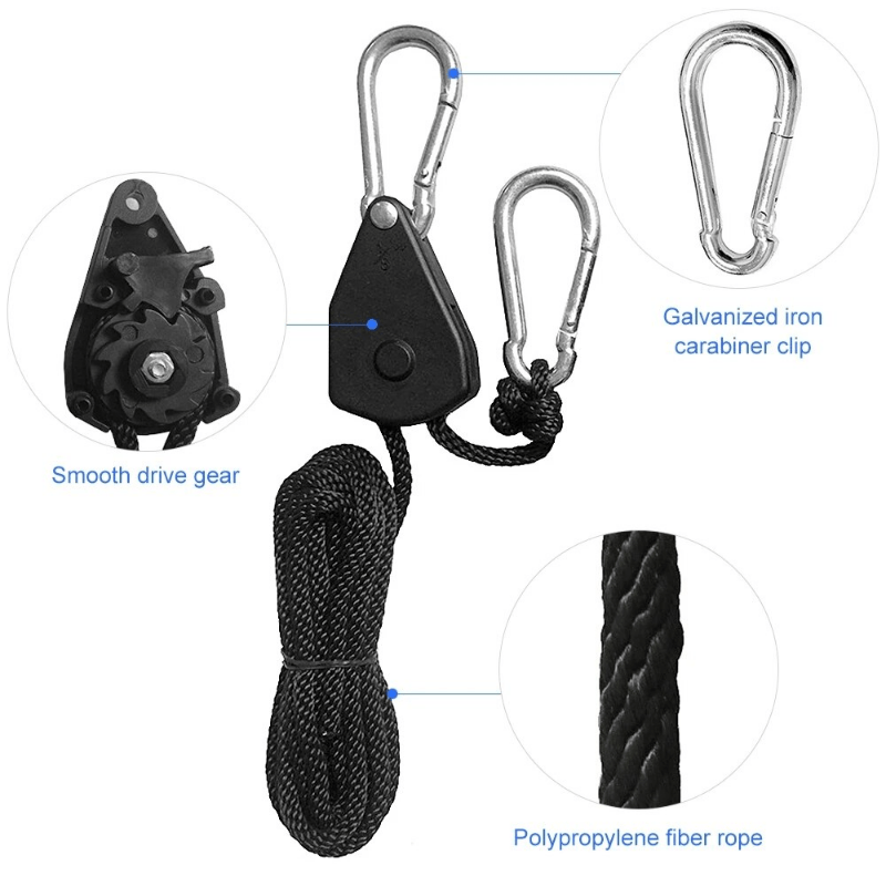 Metal Pulley with Ratchet Hook and Lanyard for Safe Suspension