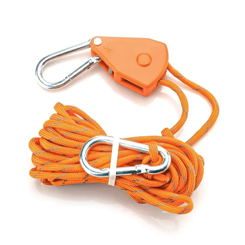 Metal Pulley with Ratchet Hook and Lanyard for Safe Suspension