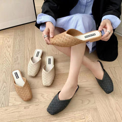 Women's Solid Mesh Slip On Square Toe Block Heel Shoes