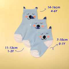 5 Pairs Baby Girls Cotton Cartoon Animal Striped Short Crew Socks