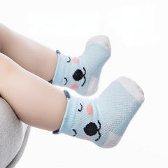 5 Pairs Baby Girls Cotton Cartoon Animal Striped Short Crew Socks