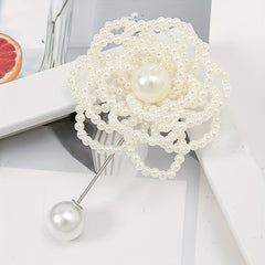 Hollow Out Rose Flower Brooch with Faux Pearls Beads