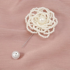 Hollow Out Rose Flower Brooch with Faux Pearls Beads