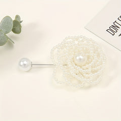 Hollow Out Rose Flower Brooch with Faux Pearls Beads