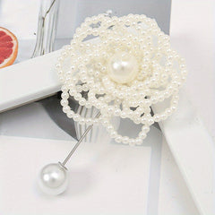 Hollow Out Rose Flower Brooch with Faux Pearls Beads