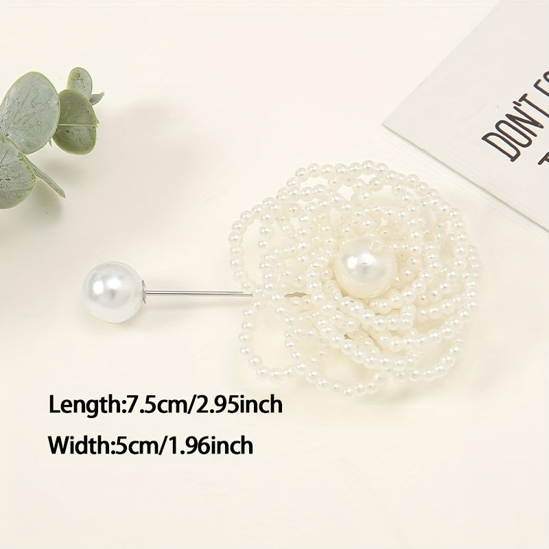 Hollow Out Rose Flower Brooch with Faux Pearls Beads