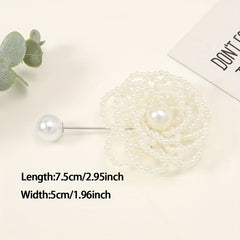 Hollow Out Rose Flower Brooch with Faux Pearls Beads