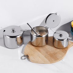 Stainless Steel Seasoning Box with Spoon Clear Spice Pots