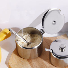 Stainless Steel Seasoning Box with Spoon Clear Spice Pots