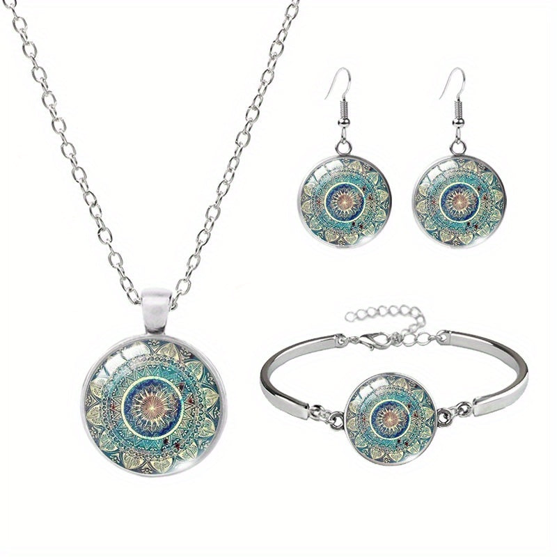 Boho Flower Pattern Bronze Pendant Necklace