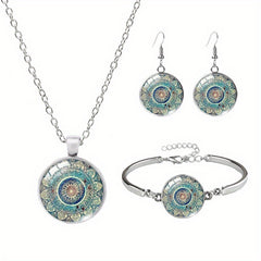 Boho Flower Pattern Bronze Pendant Necklace