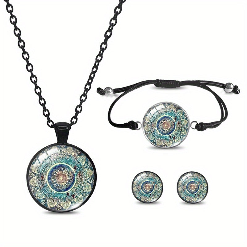 Boho Flower Pattern Bronze Pendant Necklace