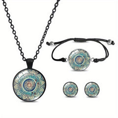 Boho Flower Pattern Bronze Pendant Necklace