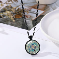 Boho Flower Pattern Bronze Pendant Necklace