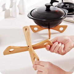 Bamboo Pot Holder Stand Heat Insulation Anti Scald Rack Kitchen Tools