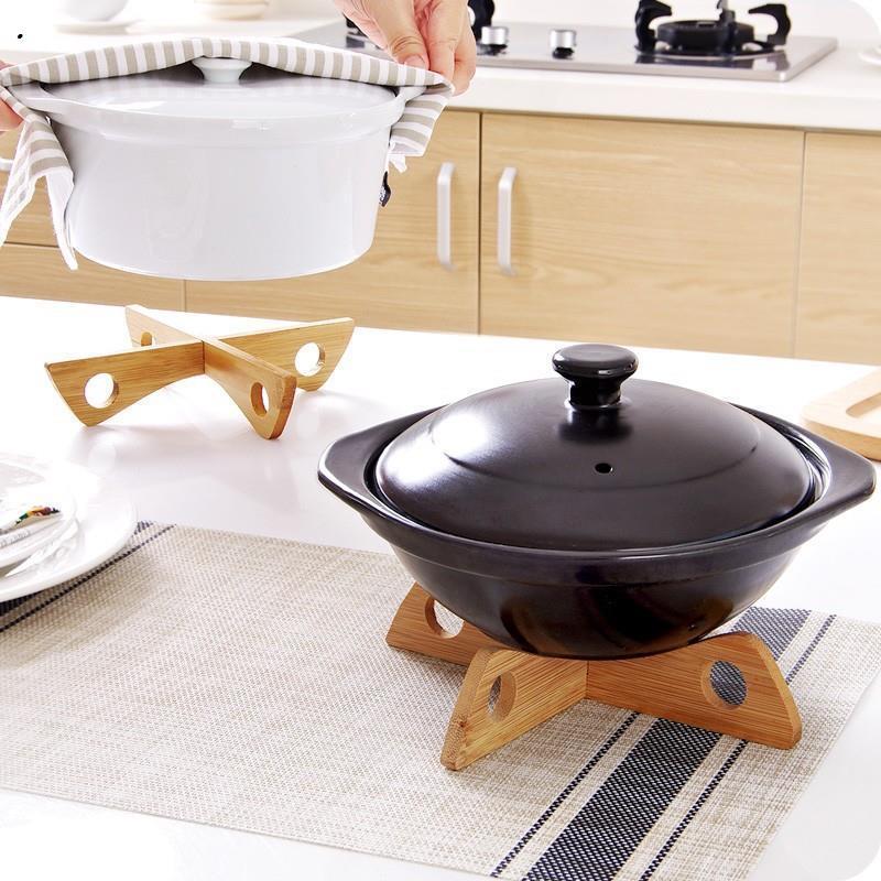 Bamboo Pot Holder Stand Heat Insulation Anti Scald Rack Kitchen Tools