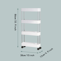 4 Tier Clip in Organizer Shelf with Wheels for Kitchen Bathroom Living Room