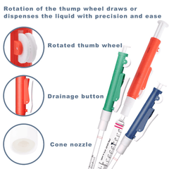 1pc Pipette Pump Set Of 3 Lab Pipettes 2ml 10ml Green 25ml Red