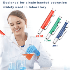 1pc Pipette Pump Set Of 3 Lab Pipettes 2ml 10ml Green 25ml Red