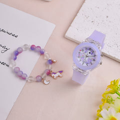 LED Unicorn Watch & Crystal Bracelet Set for Girls