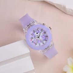 LED Unicorn Watch & Crystal Bracelet Set for Girls