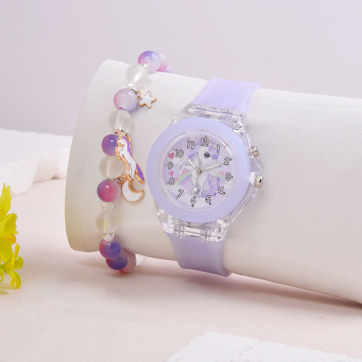 LED Unicorn Watch & Crystal Bracelet Set for Girls