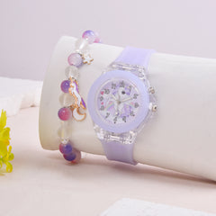 LED Unicorn Watch & Crystal Bracelet Set for Girls