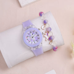 LED Unicorn Watch & Crystal Bracelet Set for Girls