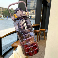 2L Transparent Water Cup w/ Scale Straw Portable Sports Bottle