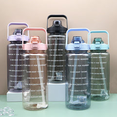 2L Transparent Water Cup w/ Scale Straw Portable Sports Bottle