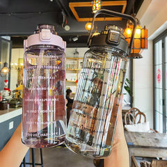 2L Transparent Water Cup w/ Scale Straw Portable Sports Bottle