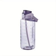 2L Transparent Water Cup w/ Scale Straw Portable Sports Bottle